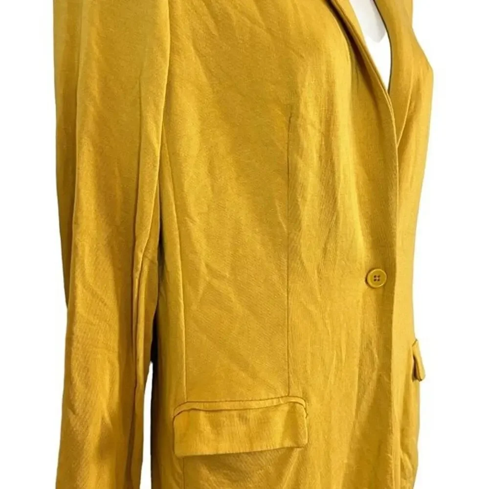 Magaschoni Womens Mustard Preppy Stretch Knit Suit Jacket Blazer Career Small
